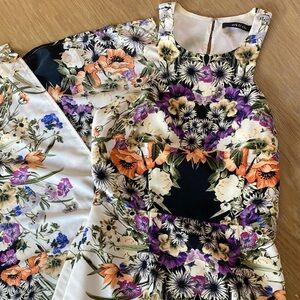 Ark & Co Floral Fit-and-Flare Dress in Cream, Black, Orange & Purple